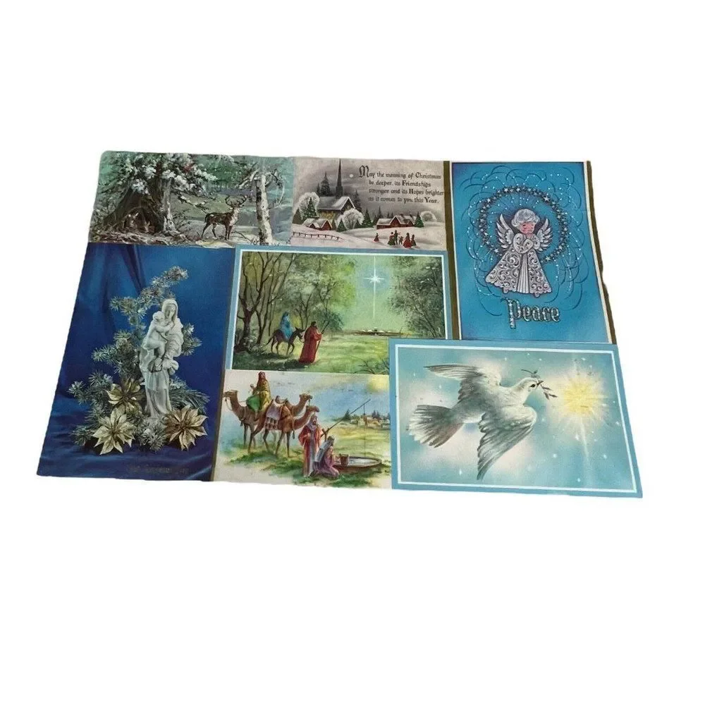 Vintage Set of 2 Kitchen Vinyl Foam Backed Christmas Placemats Postcard Collage